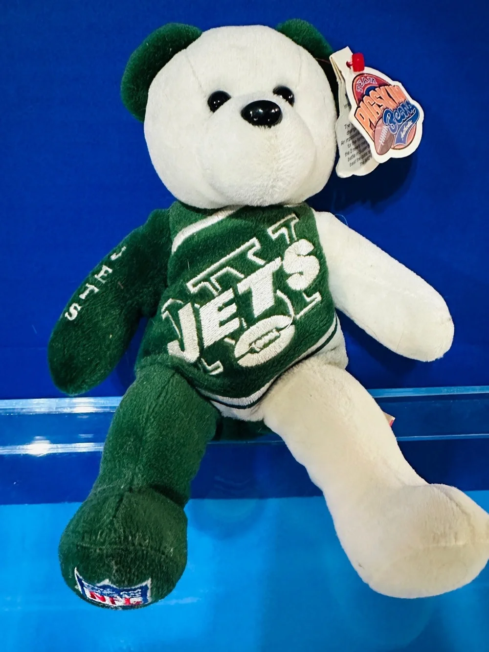 NFL Jets Plush Embroidered Vintage 2000 Bear NFL Shield Orig Tags 8”